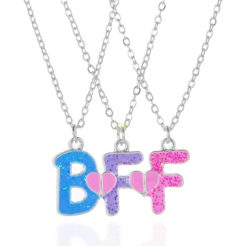 Flgo 3 ชิ้นชุดเพื่อนที่ดีที่สุดสร้อยคอ BFF จี้ตัวอักษร BFF สร้อยคอมิตรภาพ Choker สําหรับผู้หญิงสาวน้