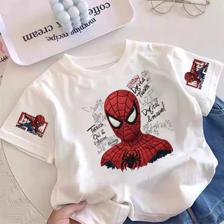 Pebbi Baby เสื้อยืดเด็กฤดูร้อนรุ่นใหม่ ลายปักสไปเดอร์แมน Spider-Man มาร์เวล ผ้าฝ้ายแท้100% นุ่มสบาย เสื้อแขนสั้นเด็กผู้ช