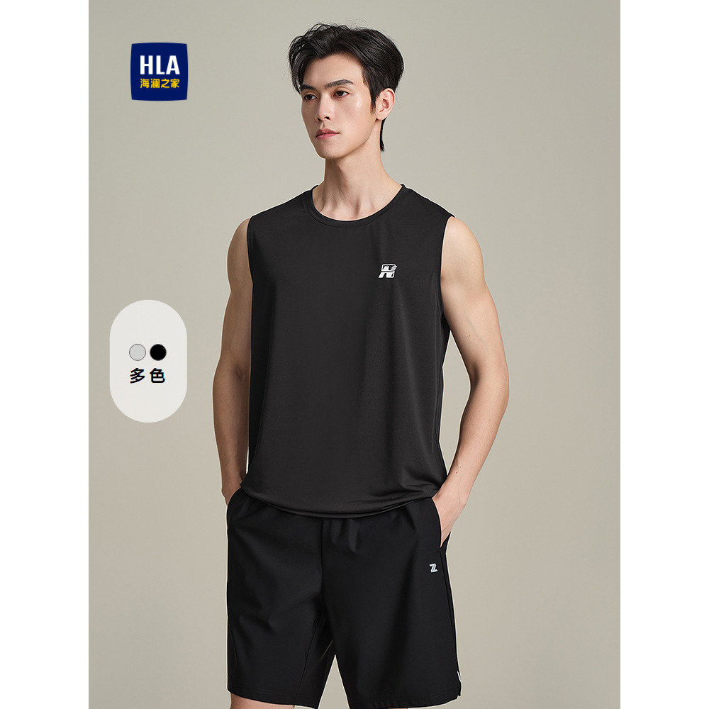 HLA/Hailan House แฟชั่นเสื้อกั๊กลําลองฤดูร้อนรอบคอ Contrast สีตัวอักษร Breathable กีฬาแขนกุดผู้ชาย
