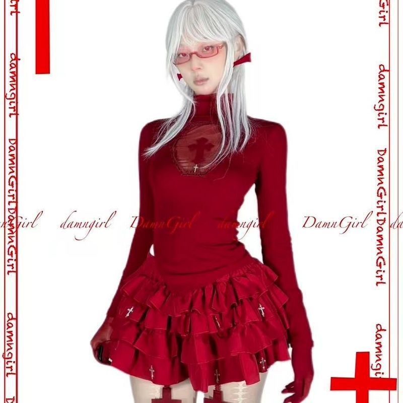 Dark Gothic Cake Punk Black Cross Skirt/vcju