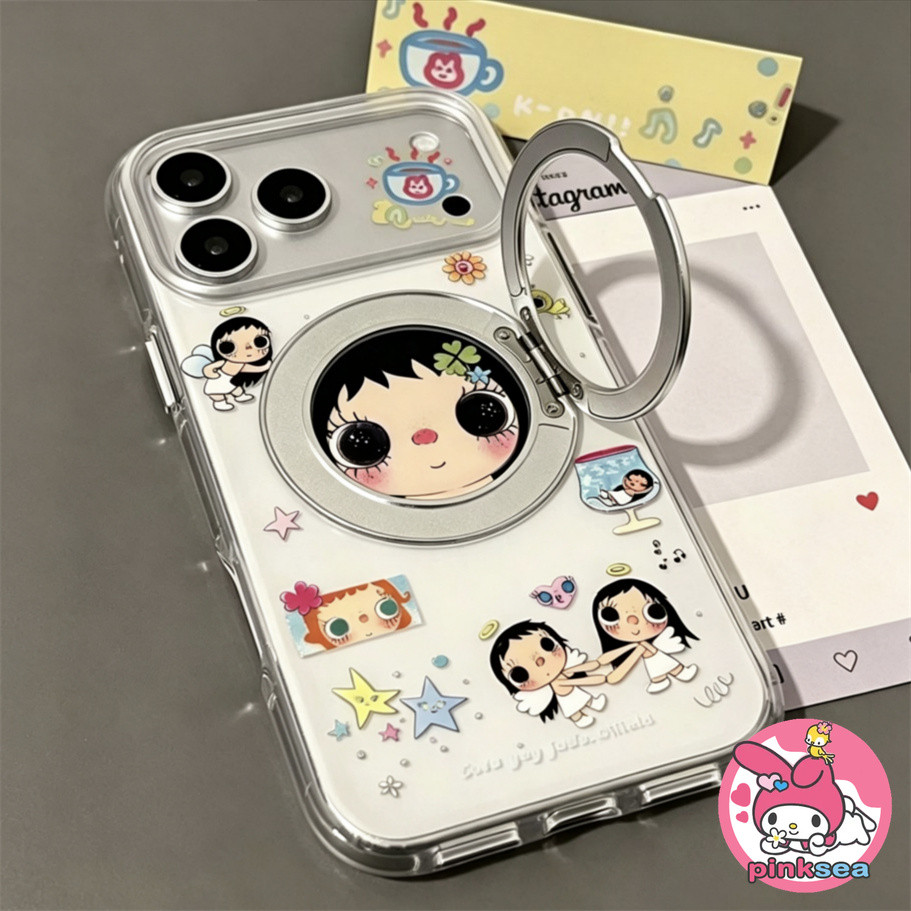 น่ารักการ์ตูน Lucky Yuy หมุนฝาครอบขาตั้งเคสโทรศัพท์สําหรับ iPhone 17 16 15 14 13 12 11 Pro Max X Xr Xs Max 8 7 Plus ตลก Anti Fall Cover