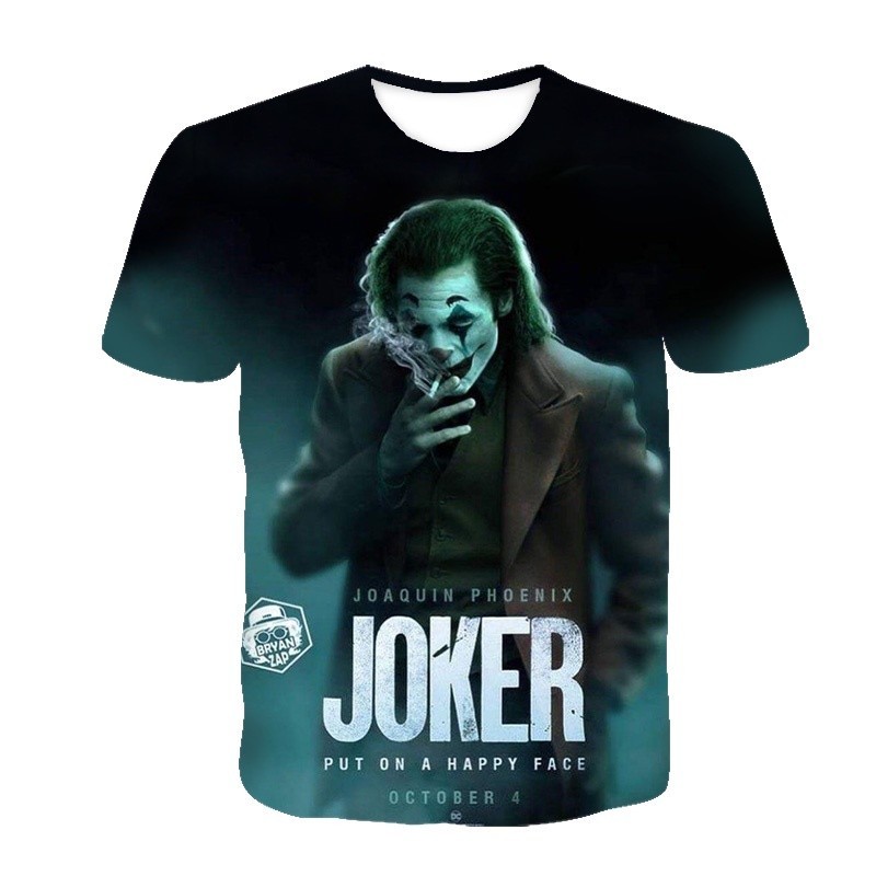 Dark Flame Joker 3D พิมพ์สีดําผู้ชายเสื้อยืดฤดูร้อน
