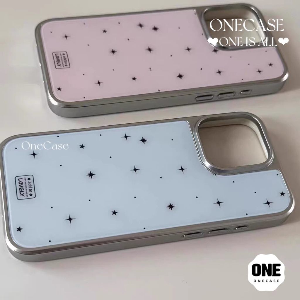 เคสขอบชุบสีลายดาวเล็กๆ สีน้ำเงินผสมชมพู สำหรับ iPhone 14 11 16 Plus 13 15 Pro 12 Air 17 Pro Max 7 8 Plus X Xr Xs Xs Max