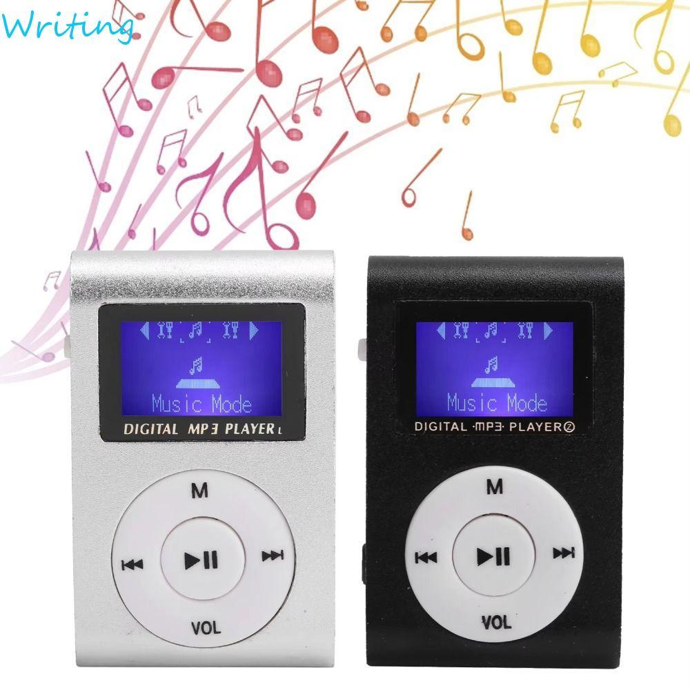 WRITING เครื่องเล่น MP3 ขนาดเล็กแบบพกพา, Lossless Sound คลิปโลหะ USB MP3 เครื่องเล่นเพลง, น่ารักพร้อมหน้าจอ LCD รองรับ SD TF Card Slot นักเรียน Walkman กีฬา