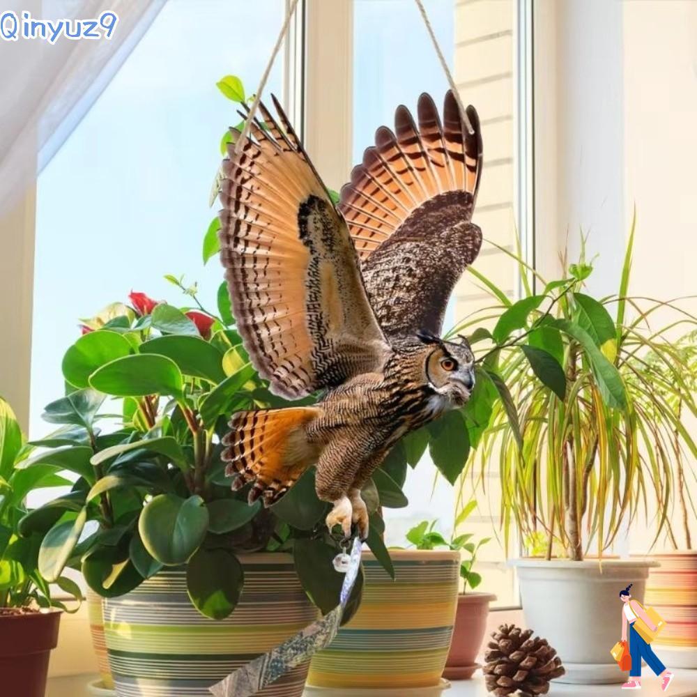QINYUZ9 Bird Scare จี้, การควบคุมศัตรูพืชที่มีแผลเป็นนกสะท้อนแสง, ตกแต่งพร้อมกระดิ่งกันน้ําจําลองนกฮูกแขวนสวนไล่นก