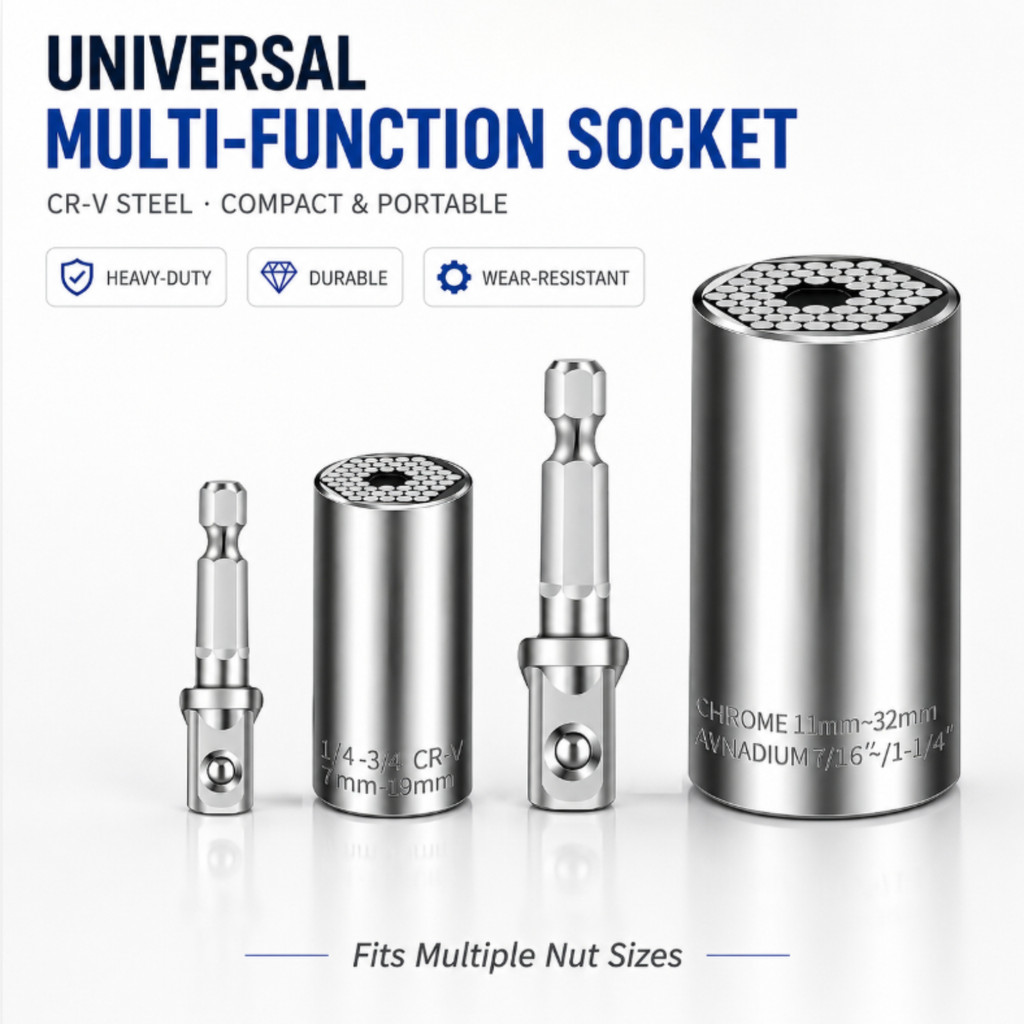 CR-V Steel Universal Socket 7-19mm Metric & Imperial Magic Multi-Fit Ratchet Socket