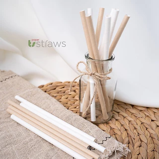 หลอดกระดาษ 8mm ยาว 18cm 19.7cm 21cm 24cm 100ชิ้น สีพื้น สำหรับน้ำปั่น สมูทตี้ ย่อยสลายได้ 100% เป็นมิตรต่อสิ่งแวดล้อม