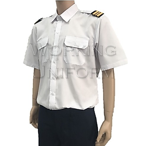 เสื้อเชิ้ตนักบิน ชายสีขาว แขนสั้น (ไม่รวมบั้ง) ผ้าคอมทวิว รูปที่ 7