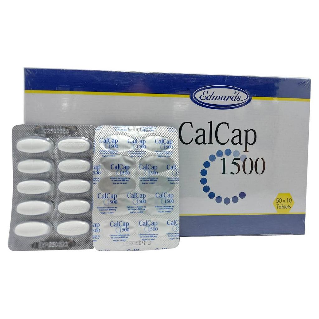 Calcium carbonate แคลเซียมแผง Cal tab 1500 mg บำรุงกระดูกและฟัน calcap ฟ้า
