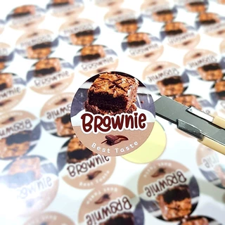 สติ๊กเกอร์บราวนี่ 🌰 ไซส์ใหญ่-เล็ก-วงกลม, Sticker Brownie, สติ๊กเกอร์กระดาษเนื้อมันเงา, สติ๊กเกอร์ขนม