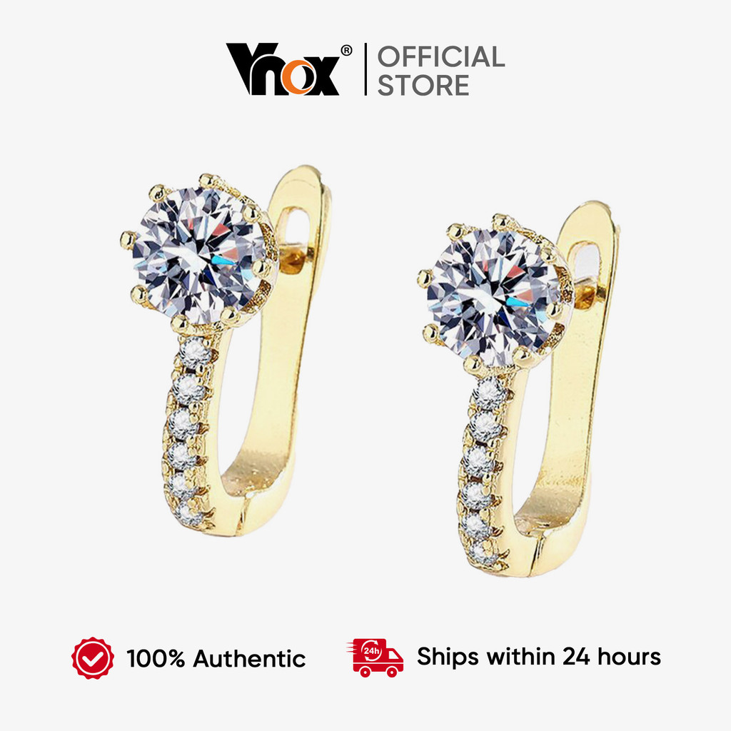 Vnox Gold Plated สีขาว CZ ฝัง U-Shaped Hoop ต่างหูสําหรับผู้หญิง,Shiny Minimalist งานแต่งงานเครื่องประดับ