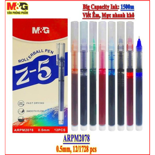 (กล่อง 12 - Z5) ปากกาน้ํา M&G M2078 0.5 - 8 สี 1500m Z-5 พร้อมฝาปิด ตัวใสไม่มีด้านใน