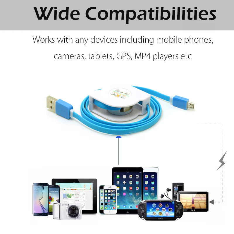 SAMSUNG 2m 3m Micro USB RetractableสําหรับSamsung Galaxy A3 A5 A6 2016 J3 J5 J7 2017 huawei Y6 Y9 No