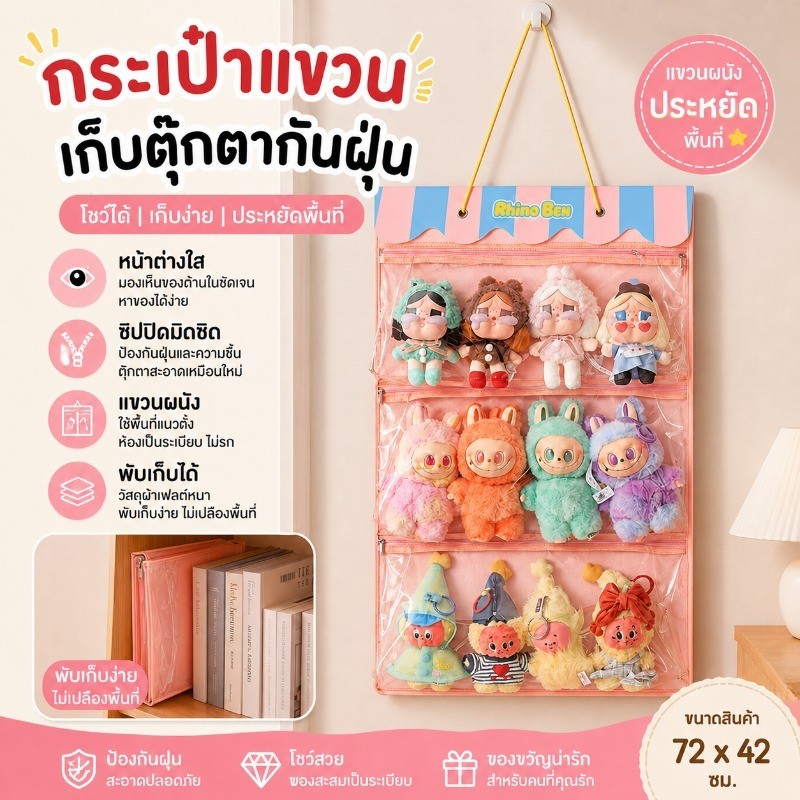 ถุงเก็บตุ๊กตา แบบแขวนผนัง ผ้าสักหลาด หน้าต่างใส กันฝุ่น จัดเก็บตุ๊กตา ฟิกเกอร์ กล่องสุ่ม ประหยัดพื้นที่