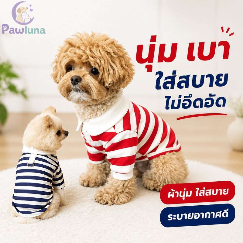 เสื้อโปโลสัตว์เลี้ยงลายอะคริลิคนุ่มน้ําหนักเบาทุกฤดูกาลชุดสุนัขแมวสไตล์ภาพน่ารัก