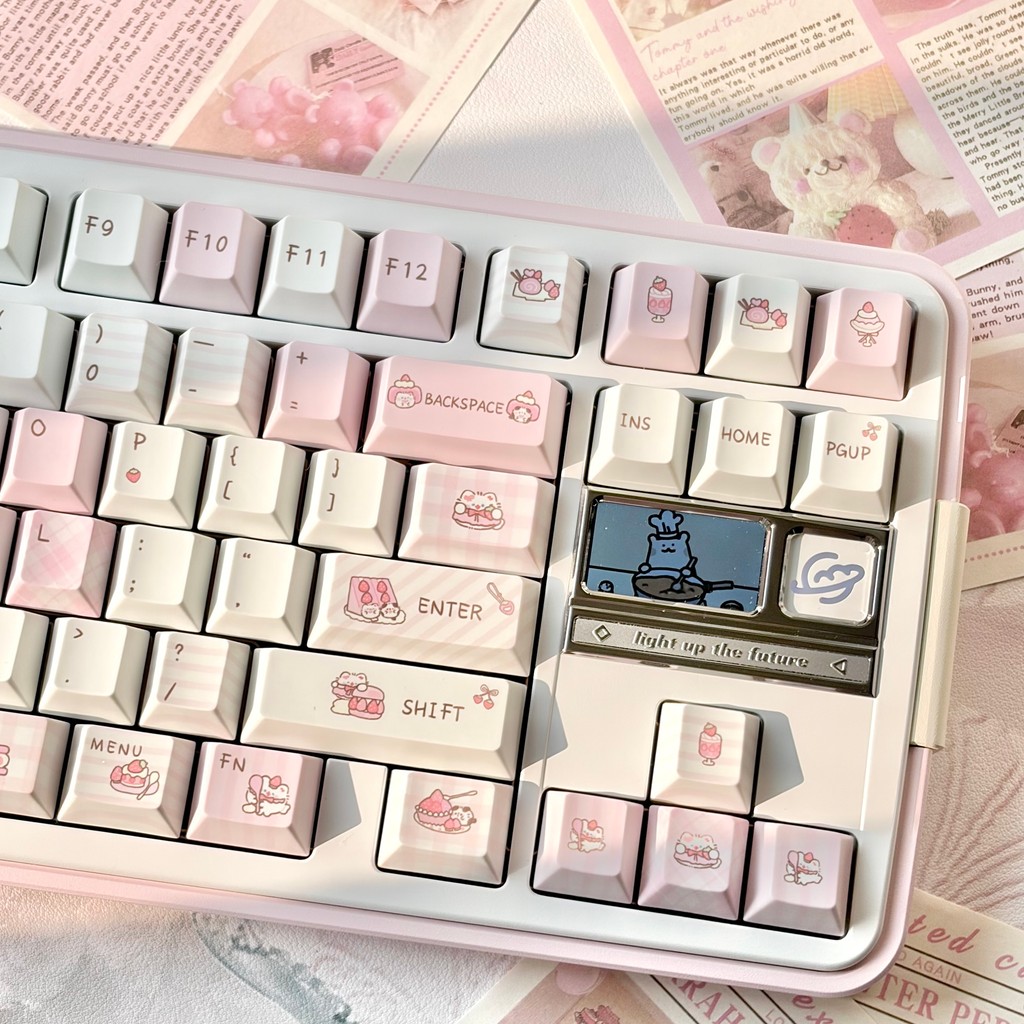 keycaps keycap ไทย cherry mx keycaps Berry Good Food Light สาวสีชมพู diyPBT ระเหิดโรงงานเดิม 130 ปุ่