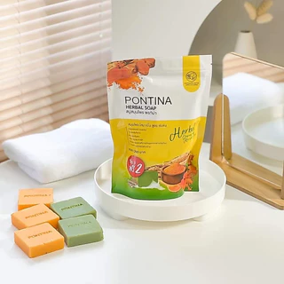 สบู่สมุนไพรพรทิน่า สบู่พรทิน่า สบู่โสมขมิ้น PONTINA HERBAL SOAP (1 ห่อ 5 ก้อน)