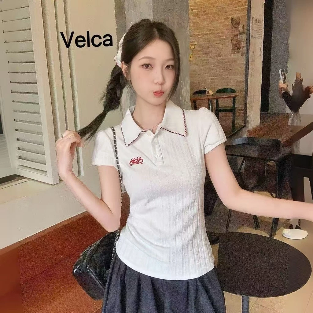 พร้อมส่งจากกทม เสื้อยืดแขนสั้นคอปก เสื้อคอปกกระดุมหน้า ผ้านิ่ม ใส่บาย มินิมอล สไตล์เกาหลี Velca