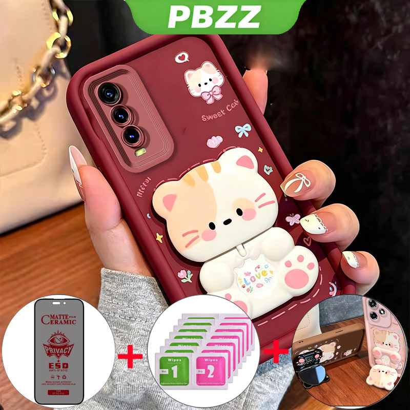 สําหรับ vivo y12s y12a y20 y20s y20i y20s g เคสโทรศัพท์ซิลิโคนกันกระแทกฝาครอบการออกแบบใหม่ความงามพร้อมผู้ถือเซรามิคความเป็นส่วนตัวกระจกนิรภัยสําหรับสาว JTFKMZJ3