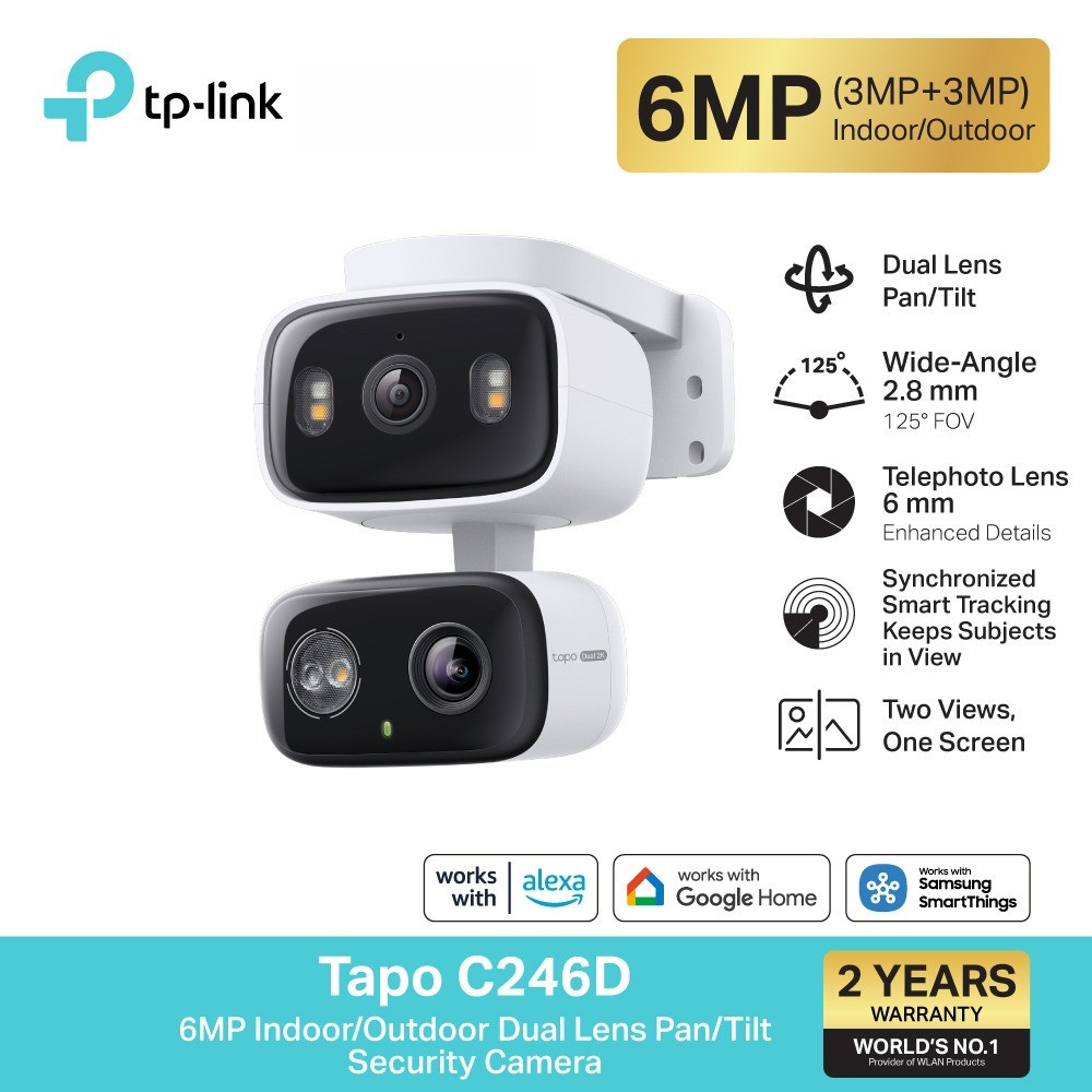 TP-Link Tapo C246D กล้อง 2 เลนส์ 6MP เลนส์มุมกว้าง125° เทเลโฟโต้ 6มม. Indoor/Outdoor Dual Lens Pan/T