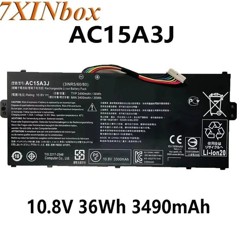 7XINbox AC15A3J AC15A8J 10.8V 36Wh 3490mAh แบตเตอรี่แล็ปท็อปสําหรับ Acer Chromebook 11 C735 C735-C7Y