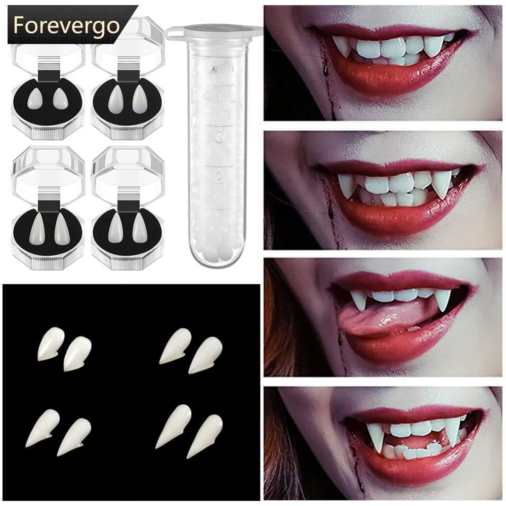 FVG 1 คู่แวมไพร์ฟัน Zombie Fangs DIY คอสเพลย์ Props DIY Solid ฟันปลอมกาวกาว Solid กาวปลอมฟันเรซิ่น F
