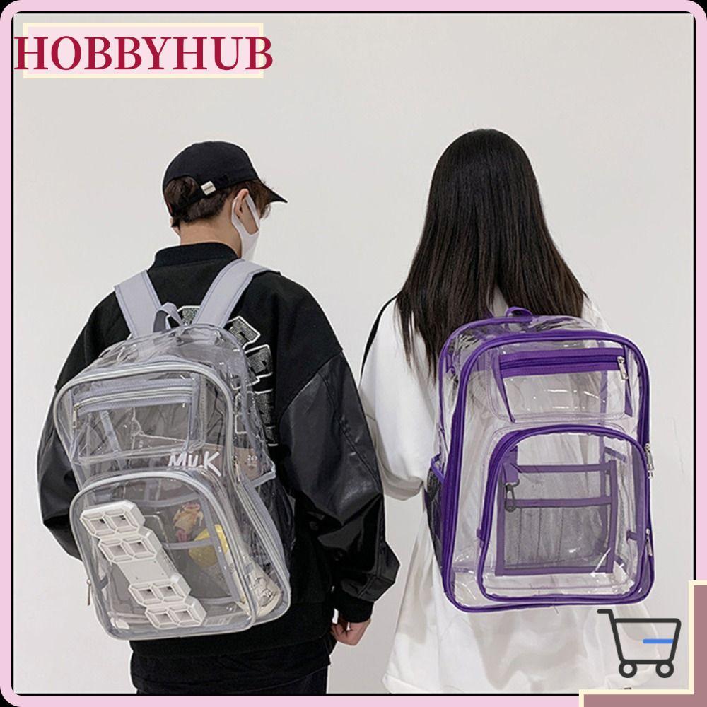 HOBBYHUB นักเรียน Bookbag ความจุขนาดใหญ่พร้อมกระเป๋าเป้สะพายหลังหลายกระเป๋า Heavy Duty กันน้ําดูผ่าน PVC โปร่งใสกระเป๋าเป้สะพายหลังโรงเรียน