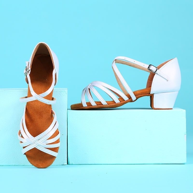 女儿童,初学者恰恰国标,3.5分软底舒适* 四季拉丁舞鞋方跟Latin dance high heels for women, mid high heels for women, modern squ
