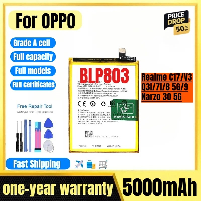 BLP803 สําหรับ OPPO Realme C17/V3/Q3i/7i/8 5G/9/Narzo 30 5G แบตเตอรี่คุณภาพสูงความจุสูงเปลี่ยน Bater