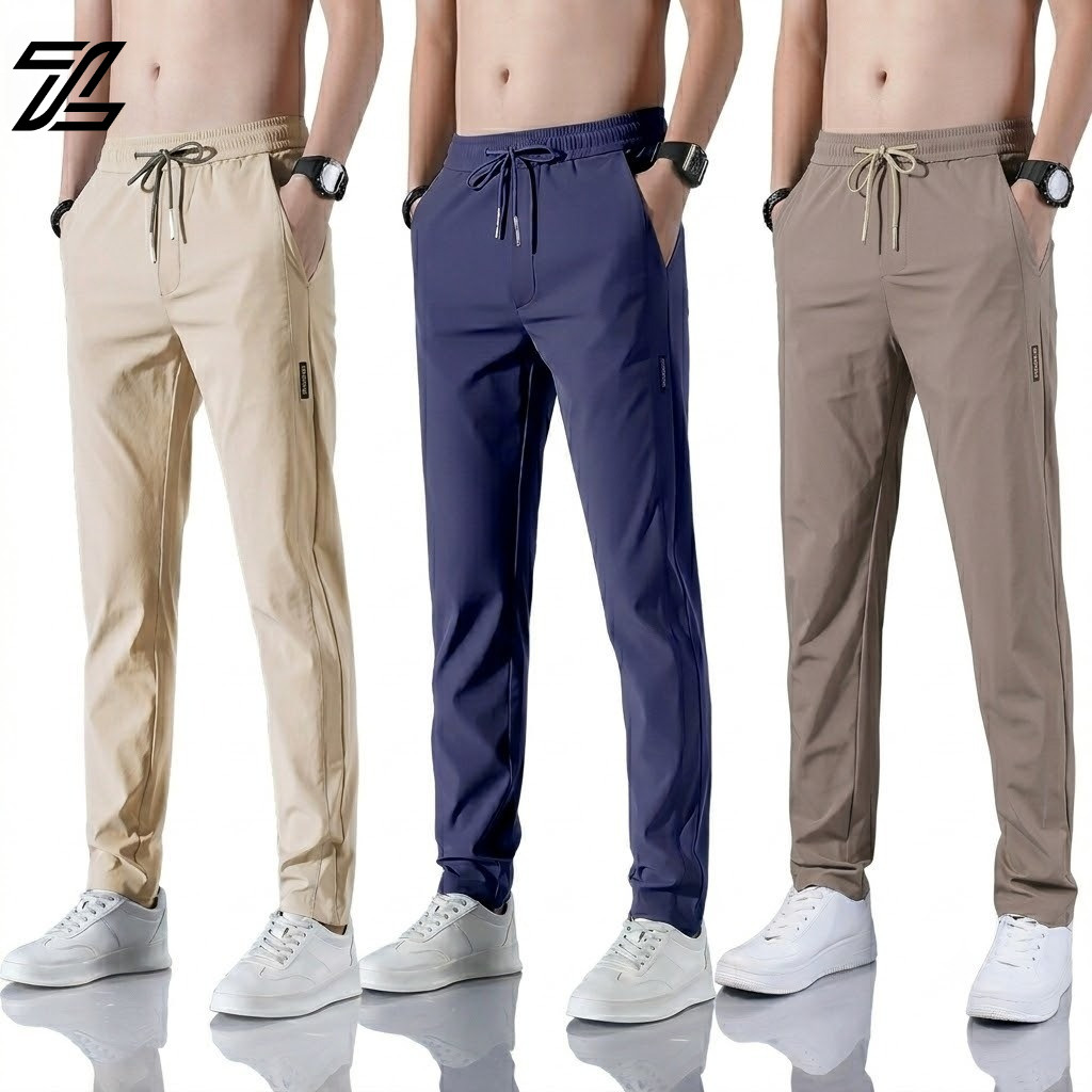 ZENOX [6 สี] กางเกงผ้าไหมน้ําแข็ง Unisex ขนาดบวกสําหรับผู้ชายสลิมฟิตธุรกิจสบายๆกางเกง M-5XL