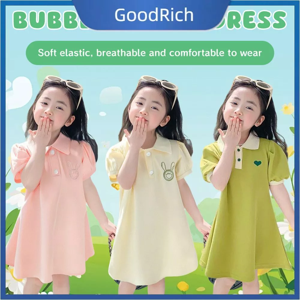 【สินค้าพร้อมส่ง】 ชุดเดรสเด็กผู้หญิงสไตล์เกาหลี เดรสแขนสั้นสำหรับเด็กผู้หญิง เดรสฤดูร้อนสำหรับเด็กวัยหัดเดิน 【GoodRich】