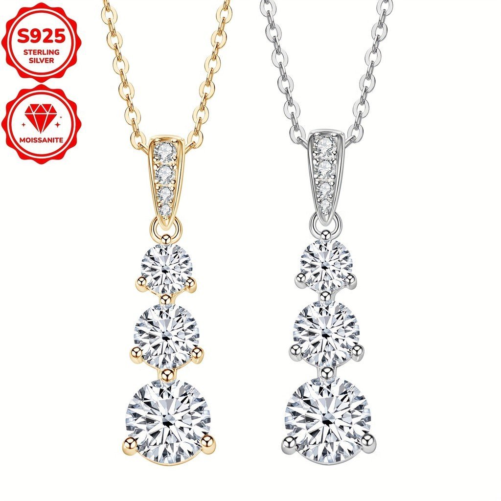 สร้อยคอจี้ผู้หญิงมีลักษณะเป็น Moissanite รอบใน 2.67G ของเงิน 925 พร้อมหินวัด 6.5 มม., 5 มม. และ 4 มม