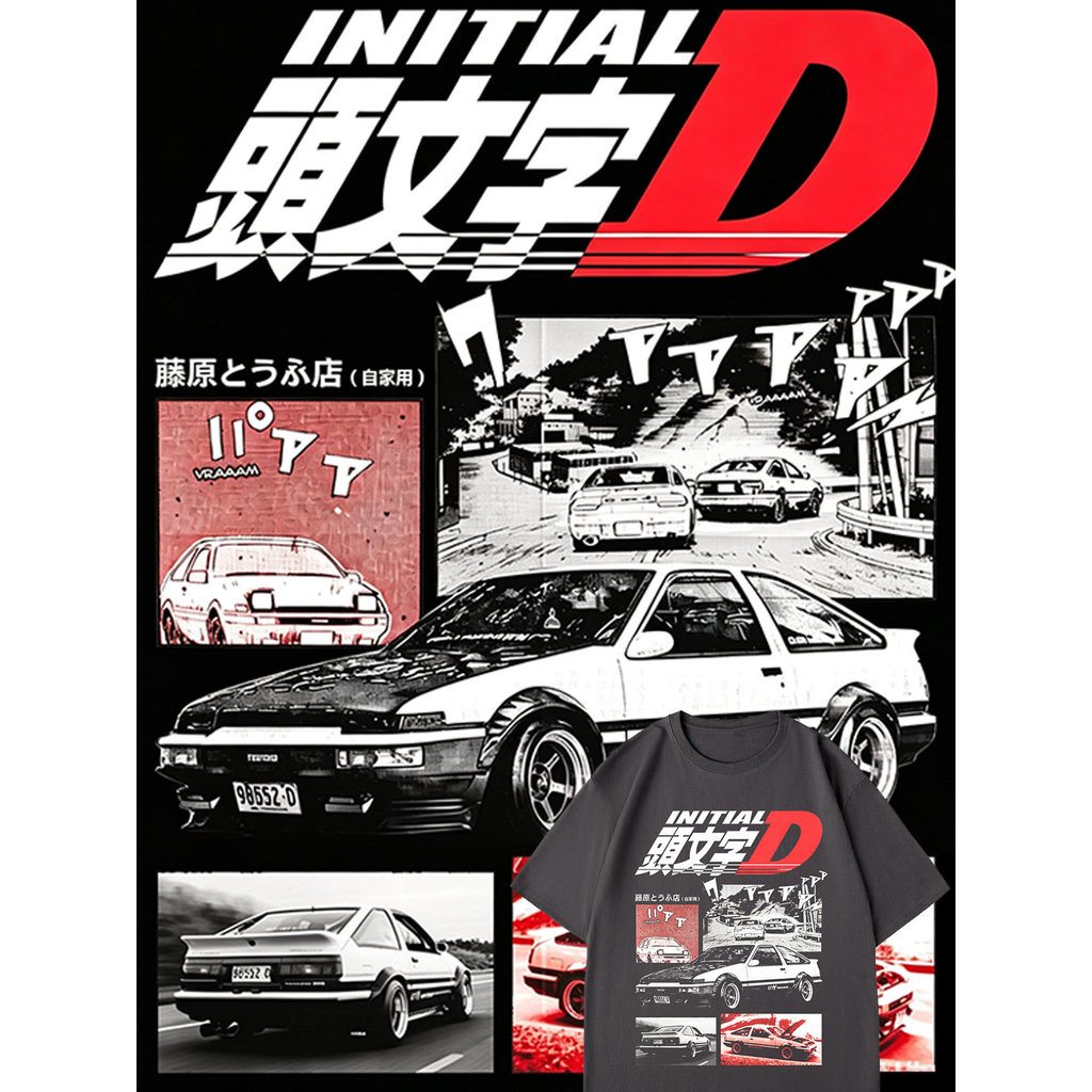 Initial Text D AE86 Classic Racing พิมพ์แขนสั้นเสื้อยืดอะนิเมะ
