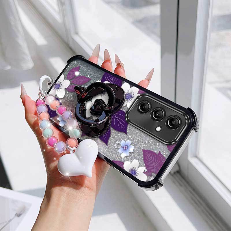 3 ชิ้น (เคสโทรศัพท์ Stamend สีม่วง + Lanyard + ขาตั้ง) เหมาะสําหรับ Galaxy A15 5G เคสโทรศัพท์ทําจากร
