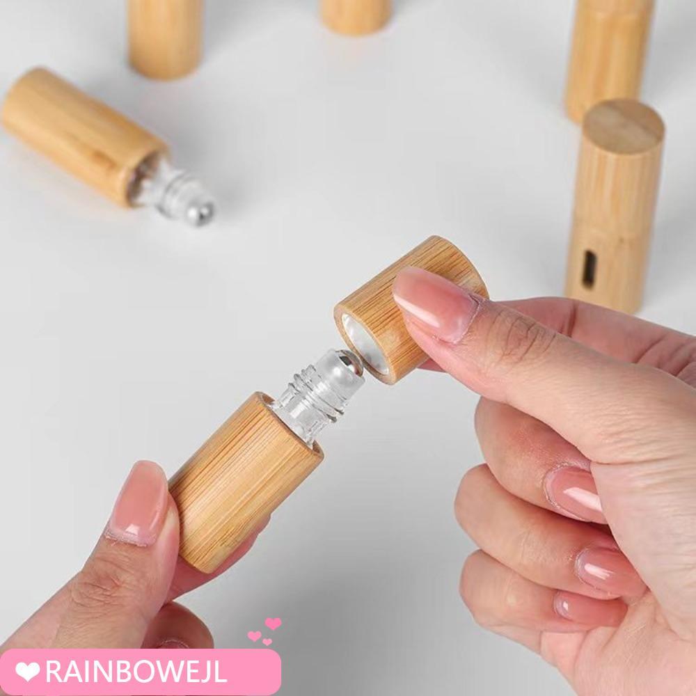 RAINBOWEJL ไม้ไผ่ม้วนบนขวด,พร้อมลูกกลิ้งสแตนเลส 3ml/5ml/10ml/15ml ขวดลูกกลิ้ง,แบบพกพา Mini Travel Ki