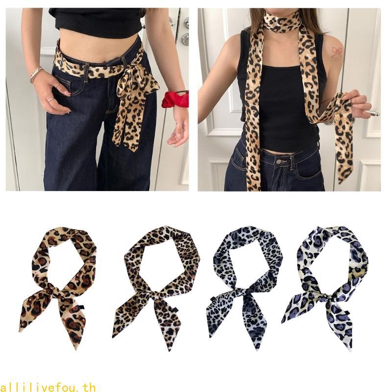 LIVE Modern Leopard Designed Slim Scarf ตกแต่ง Headscarf แฟชั่นผม Wrap ผ้าพันคอ