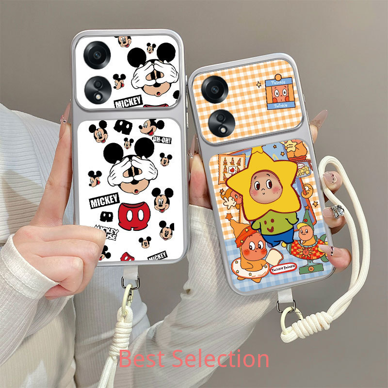 เคส OPPO A60 การ์ตูนพิมพ์การ์ตูนเคส TPU ซิลิโคนพร้อมสร้อยข้อมือตกแต่ง TK
