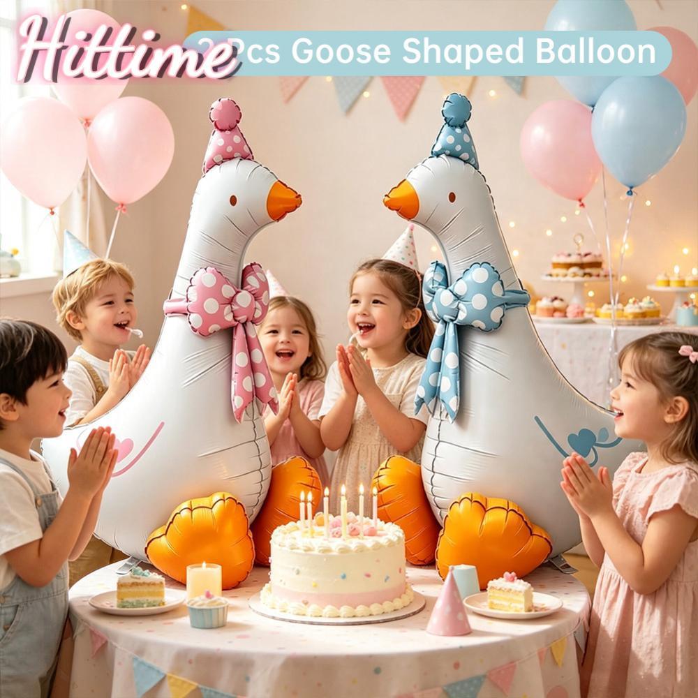 HITTIME 1PC น่ารัก Polka Dot Bow การ์ตูน Goose ฟอยล์บอลลูนฟาร์ม Theme Decor สําหรับอาบน้ําเด็กเด็กวั