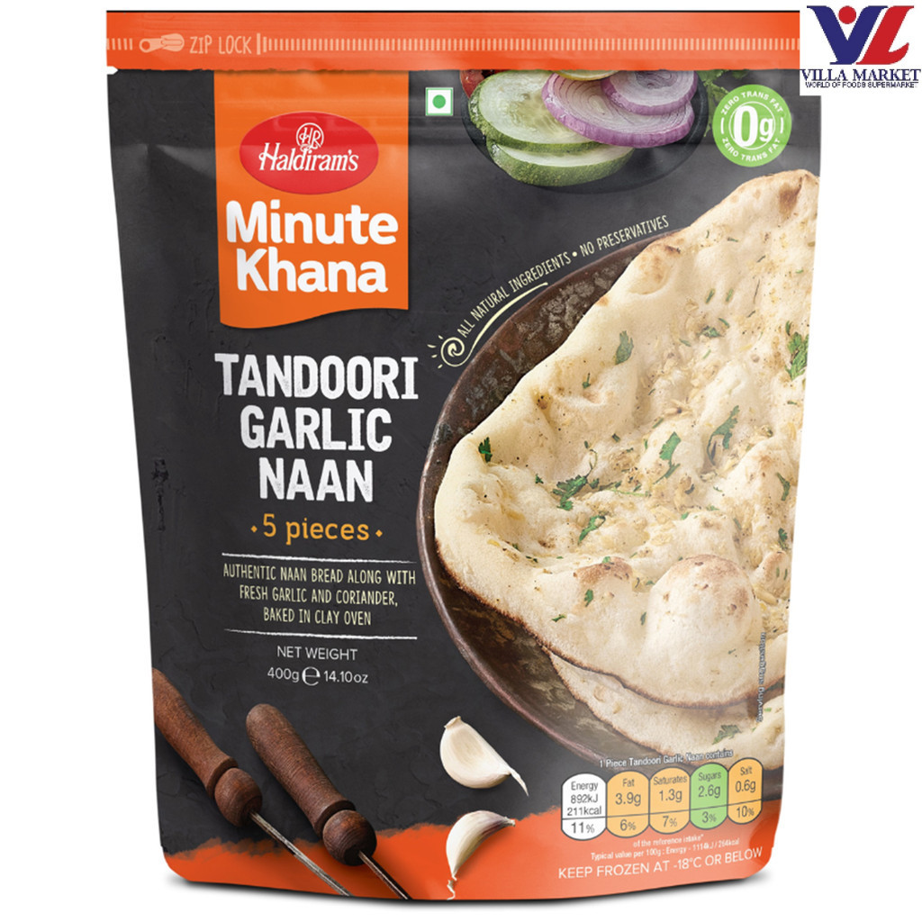 [สินค้าส่งด่วน] [1258] Haldiram Tandoori Garlic Naan 400G ฮัลดีราม แผ่นแป้งนานอบโอ่งรสกระเทียม 400 กรัม