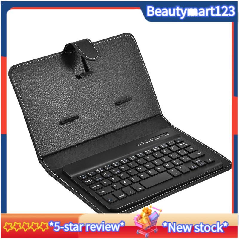 BM คีย์บอร์ดไร้สาย Bluetooth Mini พร้อมซองหนัง PU สําหรับสมาร์ทโฟนแท็บเล็ต 4.5 นิ้ว - 6.8 นิ้วแบบชาร