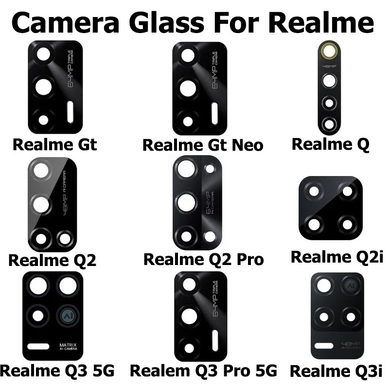 เลนส์กล้องด้านหลังสําหรับRealme Q2 Q2i Q3 Q3i GT Neo Pro 4G 5Gกล้องด้านหลังแก้วกาวสติกเกอร์อะไหล่