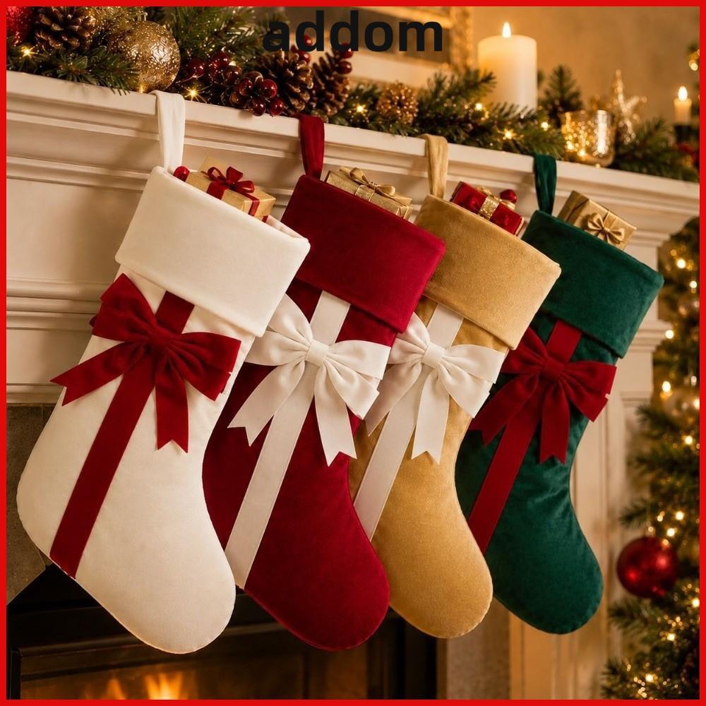 ADDOM กํามะหยี่ Bow Tie Christmas Stocking, Holiday Party Christmas Stocking Fireplace Mantel ตกแต่ง