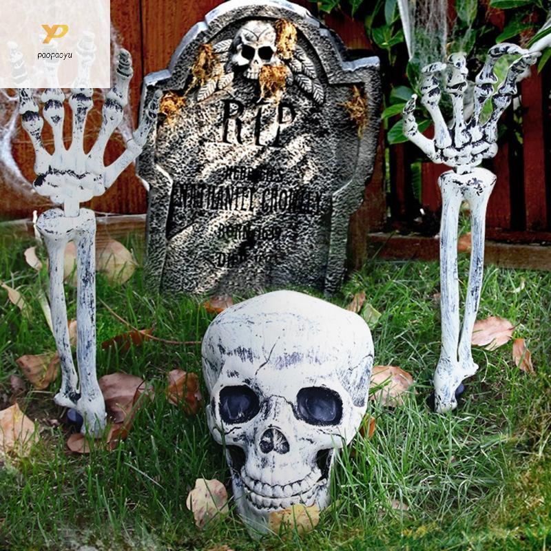 PPY ฮาโลวีน Skull มือแขน Yard Stake เหมือนจริงโครงกระดูกสําหรับหัว Figurine ตกแต่งสวน Haunted House 
