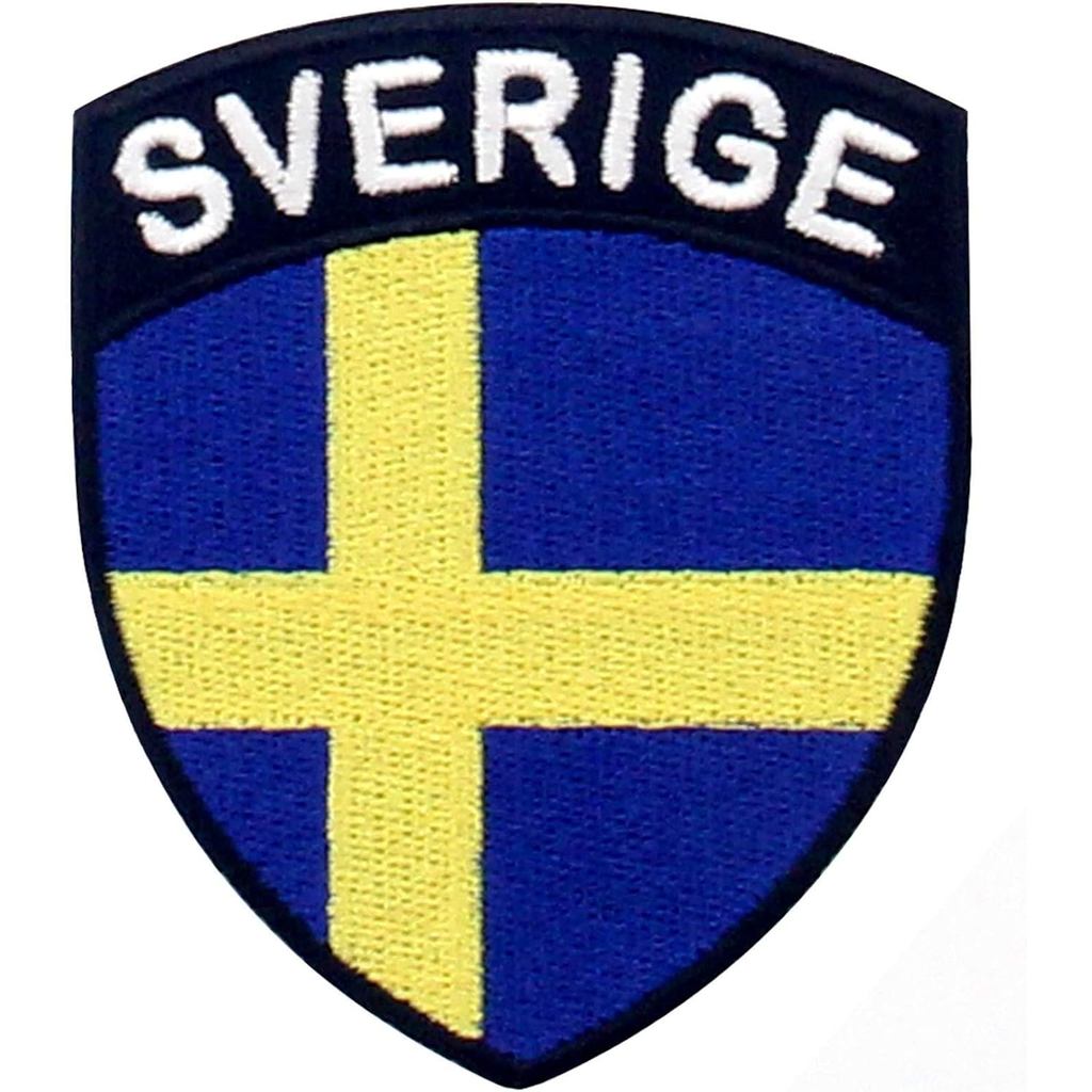 EmbTao Sweden Shield Flag Patch ปัก Applique เหล็กบนเย็บบนสัญลักษณ์แห่งชาติสวีเดน