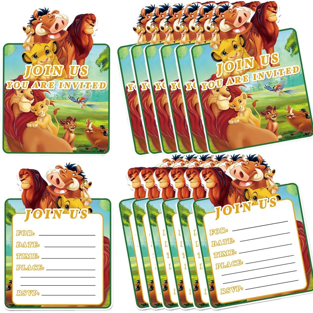 20 ชิ้น Lion-King การ์ดเชิญวันเกิด Lion-King การ์ดเชิญสําหรับเด็กตกแต่งงานเลี้ยงวันเกิด