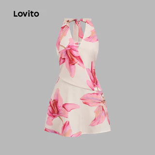 (New Arrival) Lovito ชุดเดรสโบโฮผู้หญิงเรียบง่ายสไตล์ฤดูใบไม้ผลิ/ฤดูร้อน วันหยุด เกาหลี อินเทรนด์ เดรสเที่ยวเขา DRK8TD112