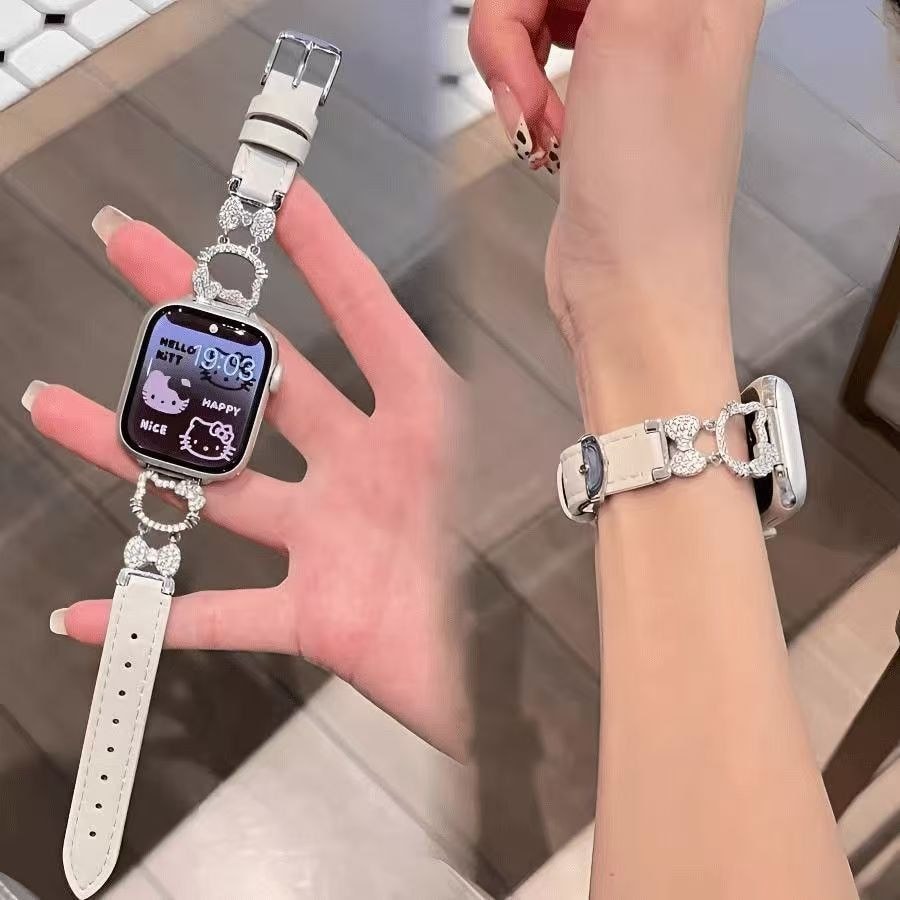 เหมาะสําหรับสาย Apple iwatchS11 s10 Apple 987Ultra Flash Diamond KT Cat Girl สายรัดข้อมือสายนาฬิกา 8