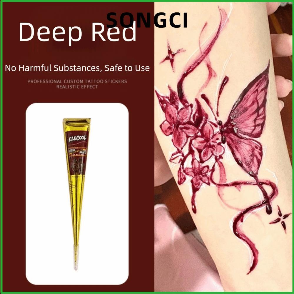 SONGCI Henna Paste Cone, ครีมสักเฮนน่าใช้งานง่ายชั่วคราว, Mehndi กึ่งถาวรสีดําสีน้ําตาล Mehndi Body Art Ink Mehndi Design