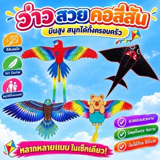 COD🪁ว่าวการ์ตูนรุ้ง ว่าวของเล่นสำหรับเด็ก แบบนกเหยี่ยว/ผีเสื้อหลายสไตล์ พร้อมคันเบ็ด 60 ซม. สาย 30 ม. แบบการ์ตูน
