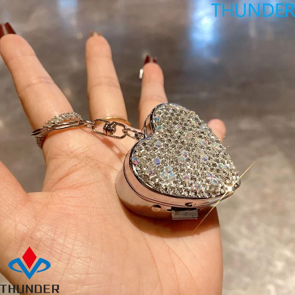 THUNDERกล่องยาโลหะขนาดเล็ก,RhinestoneเงาBling Travel Pill Organizer,ของขวัญรูปหัวใจ 2 กริดแบบพกพากล่องเก็บยาบ้าน